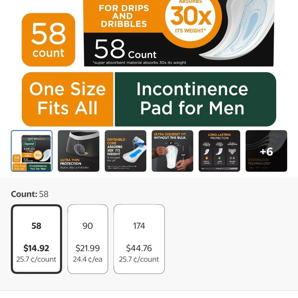 Depend Shields for Men - 58 Count